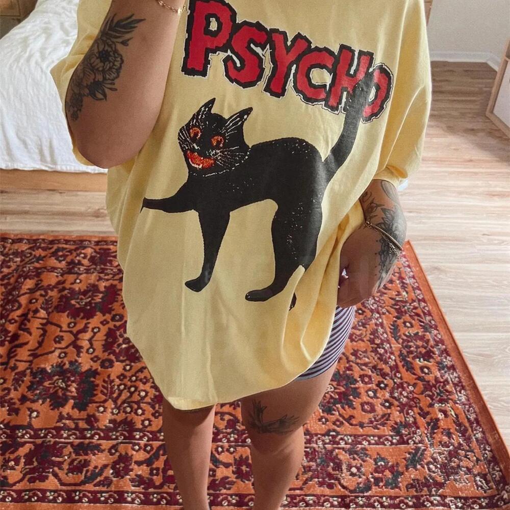 Psycho Cat Halloween Tee, Trendy S Shirt For Women, Inspired Halloween Shirt
